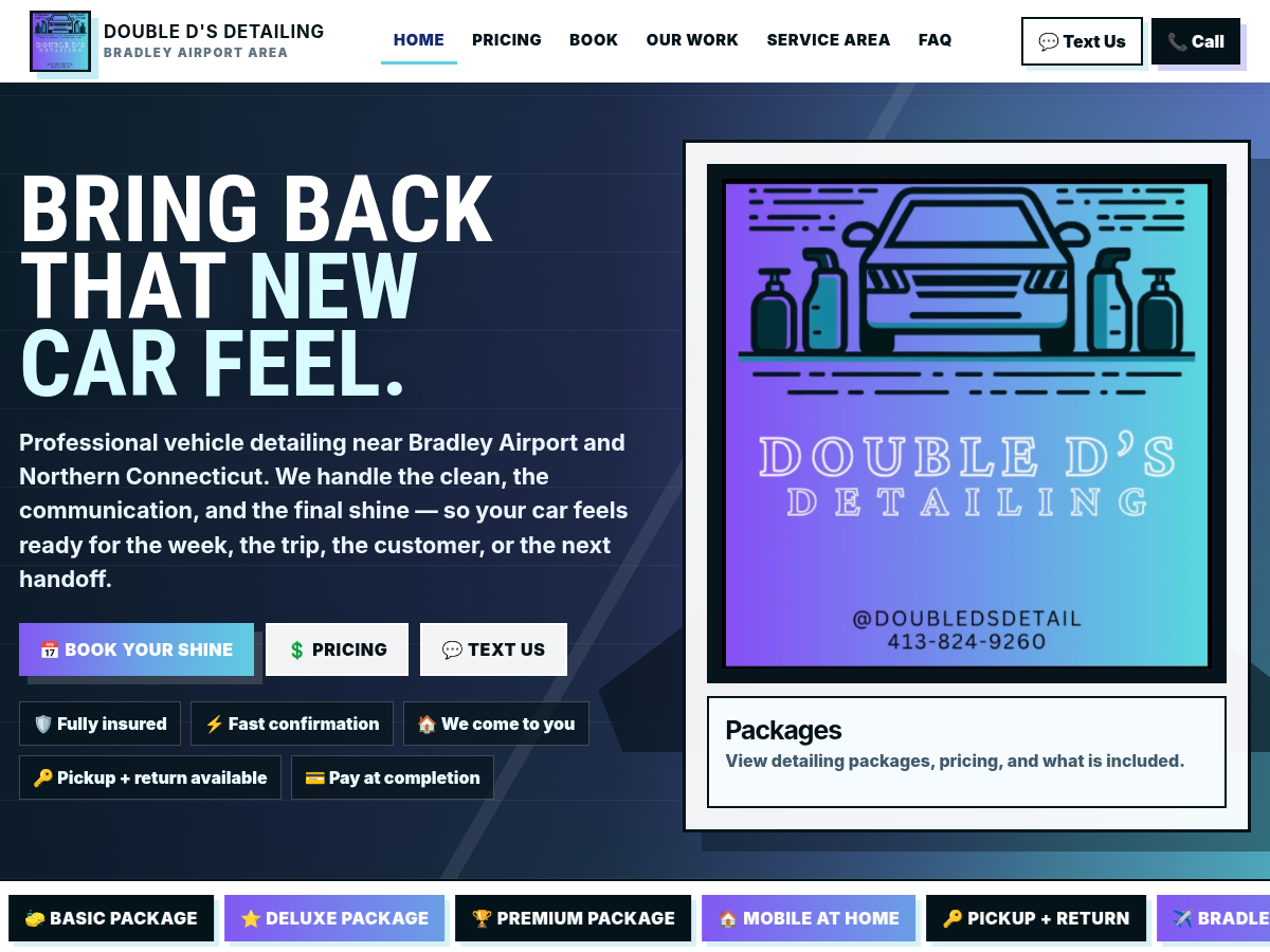 Double D’s Detailing homepage website example