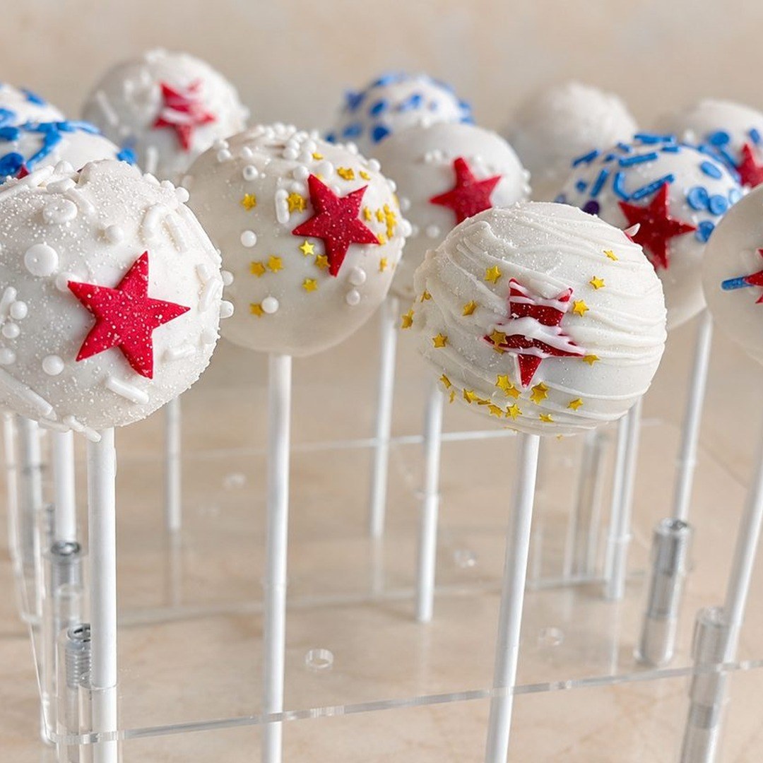 Patriotic cake pops photographed for a local business site